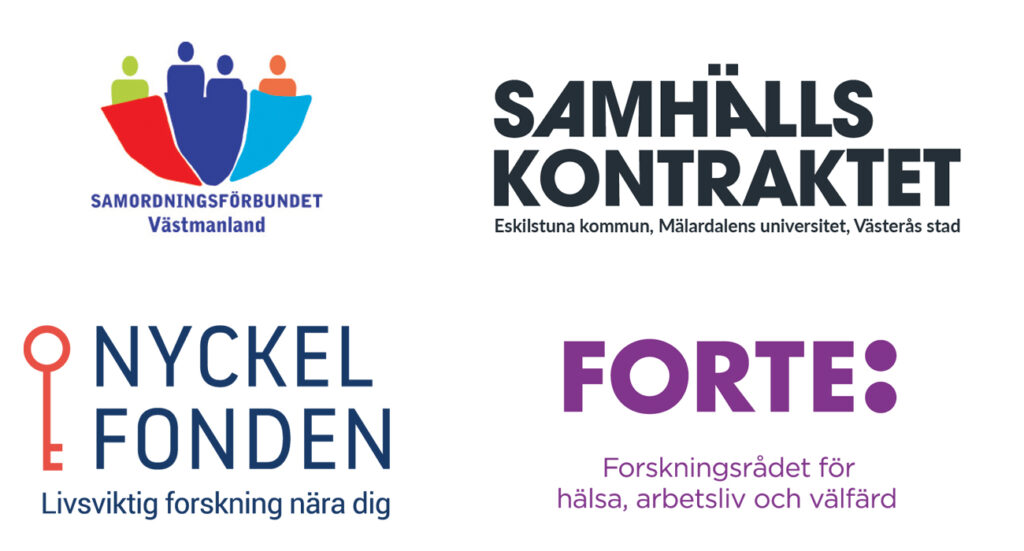 Finansiärernas loggor - Samordningsförbundet Västmanland, Samhällskontraktet, Nyckelfonden samt Forte.